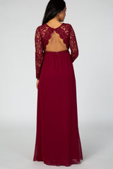 PinkBlush Burgundy Lace Crochet Open Back Maternity Photoshoot Gown/Dress