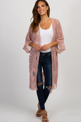 Mauve Lace Mesh 3/4 Sleeve Cover Up