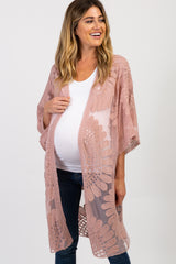 Mauve Lace Mesh 3/4 Sleeve Maternity Cover Up