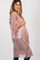 Mauve Lace Mesh 3/4 Sleeve Maternity Cover Up