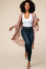 Mauve Lace Mesh 3/4 Sleeve Maternity Cover Up