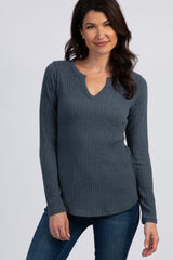 Olive Green Ribbed Cutout V-Neck Maternity Top