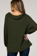 Olive Green Waffle Knit Wide Funnel Neck Top