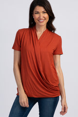 PinkBlush Rust Pleated Wrap Accent Nursing Top