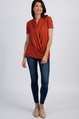 PinkBlush Rust Pleated Wrap Accent Nursing Top