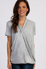 PinkBlush Grey Pleated Wrap Accent Nursing Top