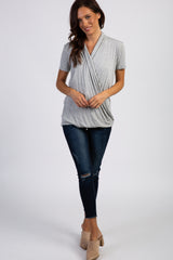 PinkBlush Grey Pleated Wrap Accent Nursing Top