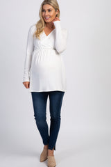 PinkBlush Ivory Long Sleeve Wrap Front Maternity Nursing Top