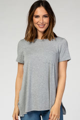 PinkBlush Grey Pocket Front Layered Slit Side Top