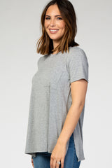 PinkBlush Grey Pocket Front Layered Slit Side Top