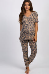 PinkBlush Camel Leopard Pocket Front Maternity Pajama Set