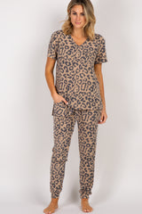 PinkBlush Camel Leopard Print Pocket Front Pajama Set