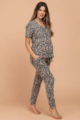 PinkBlush Camel Leopard Pocket Front Maternity Pajama Set