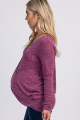Burgundy Two-Tone Long Sleeve Maternity Wrap Top