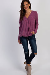 Burgundy Two-Tone Long Sleeve Wrap Top