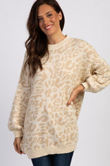 Taupe Leopard Knit Puff Sleeve Maternity Sweater