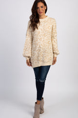 Taupe Leopard Knit Puff Sleeve Sweater