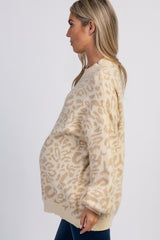 Taupe Leopard Knit Puff Sleeve Maternity Sweater