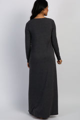 PinkBlush Charcoal Grey Button Front Maternity Maxi Dress