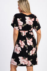 PinkBlush Black Floral Dolman Sash Tie Maternity Wrap Dress