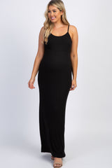 PinkBlush Black Ribbed Empire Waist Maternity Cami Maxi Dress
