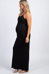 PinkBlush Black Ribbed Empire Waist Maternity Cami Maxi Dress