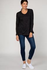 PinkBlush Black Heathered Long Sleeve Wrap Nursing Top