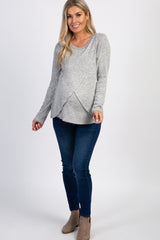 PinkBlush Heather Grey Long Sleeve Wrap Maternity Nursing Top