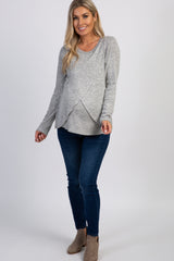 PinkBlush Heather Grey Long Sleeve Wrap Maternity Nursing Top