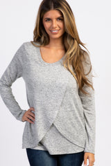 PinkBlush Heather Grey Long Sleeve Wrap Maternity Nursing Top
