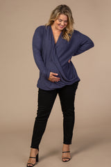 PinkBlush Navy Blue Draped Wrap Plus Maternity Nursing Top