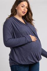 PinkBlush Navy Blue Draped Wrap Plus Maternity Nursing Top