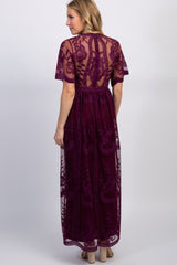 PinkBlush Deep Burgundy Lace Mesh Overlay Maternity Maxi Dress