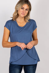 PinkBlush Blue Layered Wrap Front Maternity Nursing Top