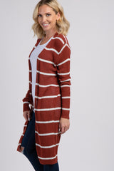 Rust Striped Knit Long Cardigan