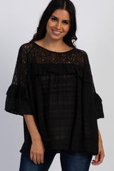 Black Lace Ruffle Maternity Top