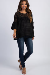 Black Lace Ruffle Maternity Top