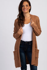 Camel Knit Long Sleeve Cardigan