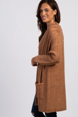 Camel Knit Long Sleeve Cardigan