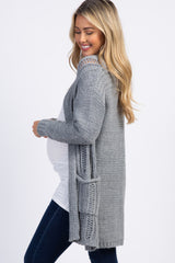 Grey Knit Long Sleeve Maternity Cardigan