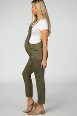 Olive Front Tie Maternity Overalls