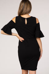 Black Cold Shoulder Fitted Maternity Dress