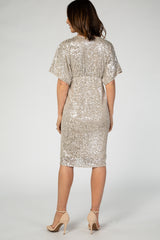 PinkBlush Gold Sequin Front Slit Wrap Dress