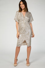 PinkBlush Gold Sequin Front Slit Wrap Dress