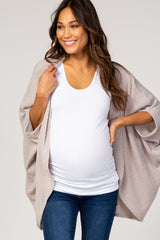 Beige Solid Ribbed Draped Maternity Cardigan