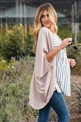 Beige Solid Ribbed Draped Maternity Cardigan