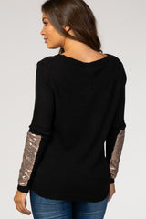 Black Sequin Sleeve Knit Maternity Sweater