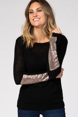Black Sequin Sleeve Knit Maternity Sweater