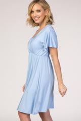 PinkBlush Light Blue Short Sleeve Empire Waist Wrap Nursing Maternity Dress