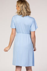 PinkBlush Light Blue Short Sleeve Empire Waist Wrap Nursing Maternity Dress